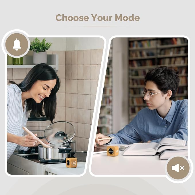 KADAMS Timer Pomodoro - Productivity Pomodoro Cube, 5/10/25/50 Min Countdown & Countup, Silent – for Work Study Workout Kitchen School Classroom Office ADHD Gift Kids (1, Light Mocha)