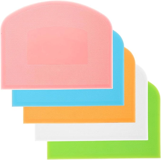 5 Pcs Plastic Bench Scraper, Dough Cutter Bench Scraper for Sourdough, Flexible Food-safe Bowl Scrapers Kitchen Tool for Baking Cake Bread Fondant Icing (White, Green, Orange, Blue, Pink)