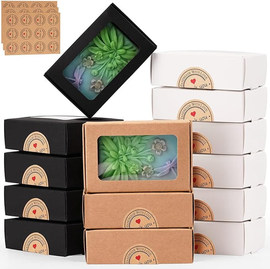 Moukiween 30 PCS Multicolour Soap Boxes for Homemade Soap，3.54 X 2.36 X 1.18 Inch Soap Packaging Gift boxes with Window, Small Rectangular Soap Wrapping Boxes (Multicolour)