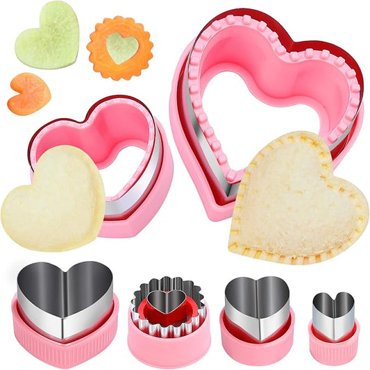 Heart Cookie Cutter Set, 6 Pcs Valentines Day Cookie Cutters, Sandwich Cutter and Sealer,Heart Shaped Cookie Cutter for Biscuits Cakes Fruit and Sandwiches