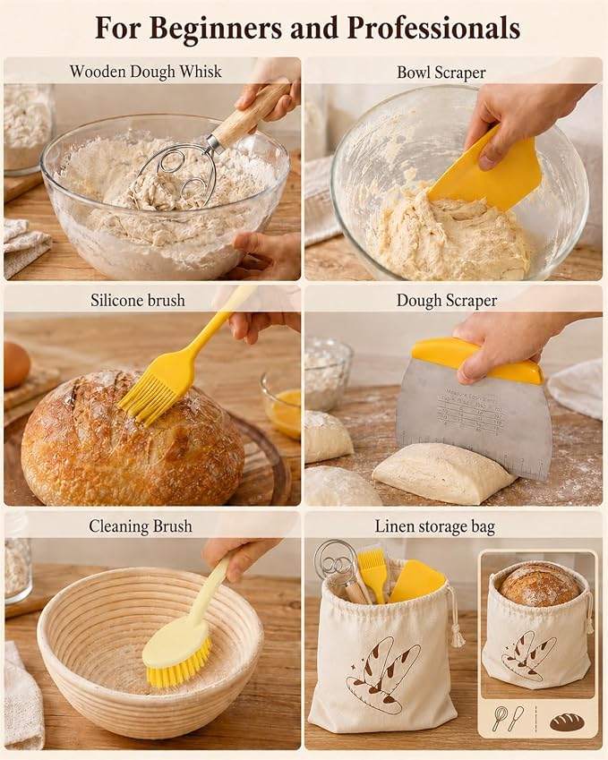 37 PCS Sourdough Starter Kit with Digital Scale, Timer, Thermometer, Bread Baking Supplies Kit, Round & Oval Banneton Proofing Basket Dough Whisk Bread Lame Complete Bread Making Tools Set