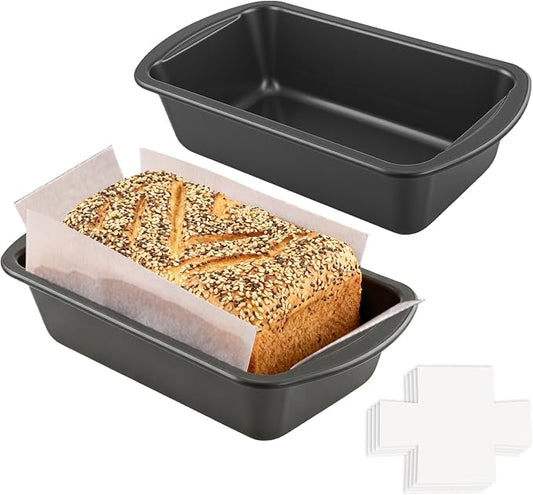 Loaf Pan with Liners Set, 2-Pack Nonstick 10 x 5 Inch Bread Pan and 50 Loaf Liners for Homemade Oven Baking - Rectangular Baking Tray for Kitchen Home Baker Make Sourdough Banana Sandwich Bread