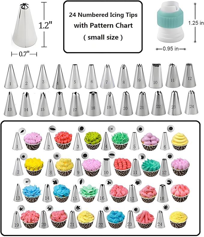Cake Decorating Kit, 248 Pcs Baking Supplies (Green) | Cake Turntable, Leveler, 24 Numbered Icing Tips, 2 Spatulas, 3 Scrapers, 50 Cupcake Liners, 100 Pastry Bags & More