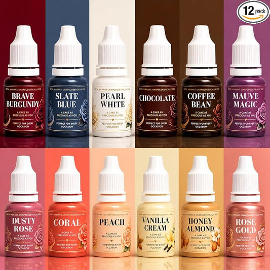 Confect Skin & Nude Gel Food Coloring Set – 12 Highly Pigmented Colors for Buttercream, Cakes, Cookies, Macarons & Baking – 10mL Bottles