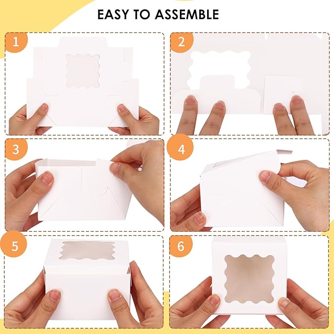 TOMNK 100pcs White Small Cake Boxes with Window, 4x4x2.5 Inch Small Cookie Boxes with Window, Bakery Boxes for Small Cake, Treats, Donuts, Candy