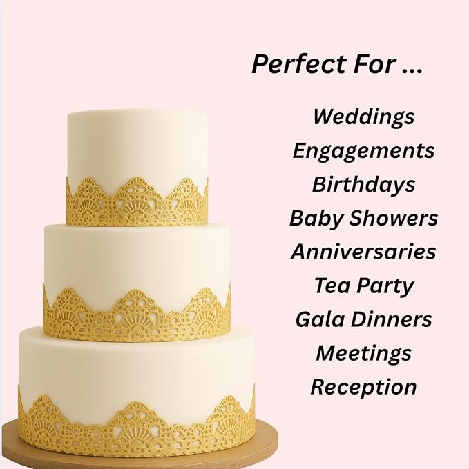 3 Pieces Shiny Gold Honeycomb Edible Sugar Cake Lace Strips - Ready to Use Handcrafted Decoration with 3D Effect