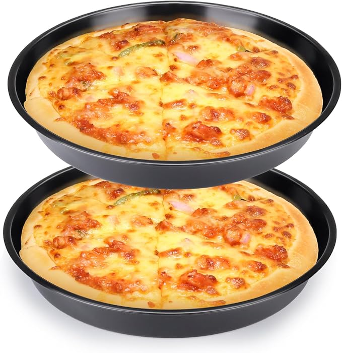 2 Pack Pizza Pan for Oven, Deep Dish Pizza Tray, Non-Stick Carbon Steel, Round Baking Sheet Plates, 12 Inch