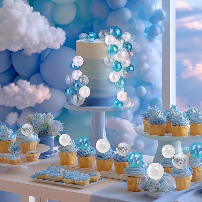 32 PCS Ball Cake Topper Bubble Mini Balloon Topper Ball Cake Picks for Birthday Party Wedding Decoration Supplies