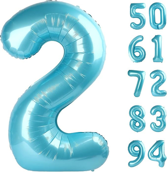 Pearlescent Blue 2 Balloon, Number Balloons 40 Inch, 2nd Balloon Number Birthday Decorations, Second Two Birthday Party Supplies, Number 2 Balloon