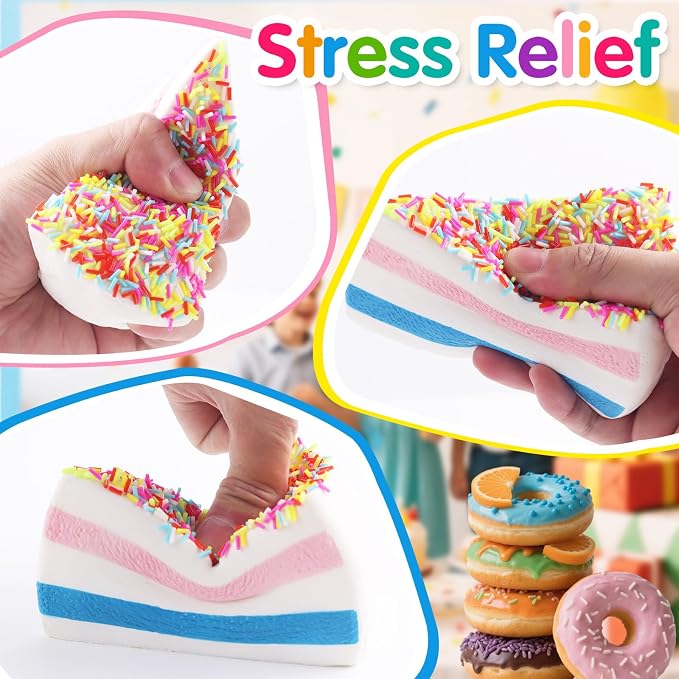 Anboor 4.72" Rainbow Thick Striped Cake Squish Slow Rising Scented Kawaii Fiidget Toy for Kids Adults Autism Birthday Gifts