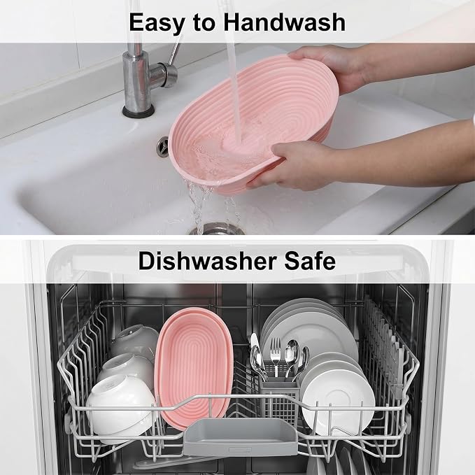 4pcs Silicone Bread Proofing Basket,10" Foldable Silicone Proofing Baskets for Sourdough Bread Baking,Non-stick Ovel Dough Proofing Bowl Sourdough Bread Baking Supplies