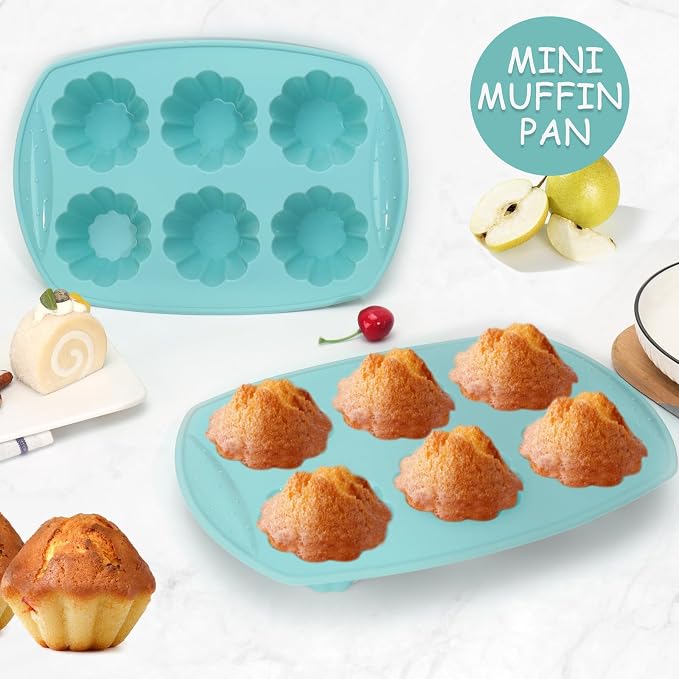 6-Cavity Silicone Muffin Pan, Flower Shape Non-Stick Baking Mold for Cupcakes, Egg Tarts, Fruit Pies, Brownies, Oven & Dishwasher Safe (-104°F to +446°F), BPA-Free Flexible Bakeware