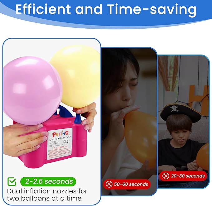 PCFING Balloon Pump Electric, Portable Balloons Inflator Blower Machine with Balloon Tie Tool & Dual Nozzle
