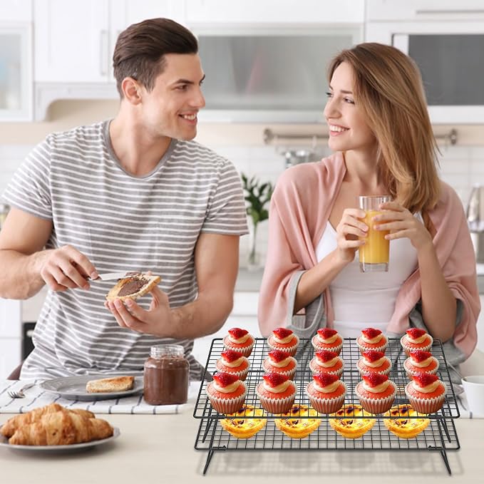 2 Pcs Cooling Rack with Collapsible Legs,Carbon Steel Baking Cooling Rack,Stackable Cake Cooling Rack,Nonstick Cookie Cooling Rack for Baked Goods Baking Cooking Cooling Roasting (large size)
