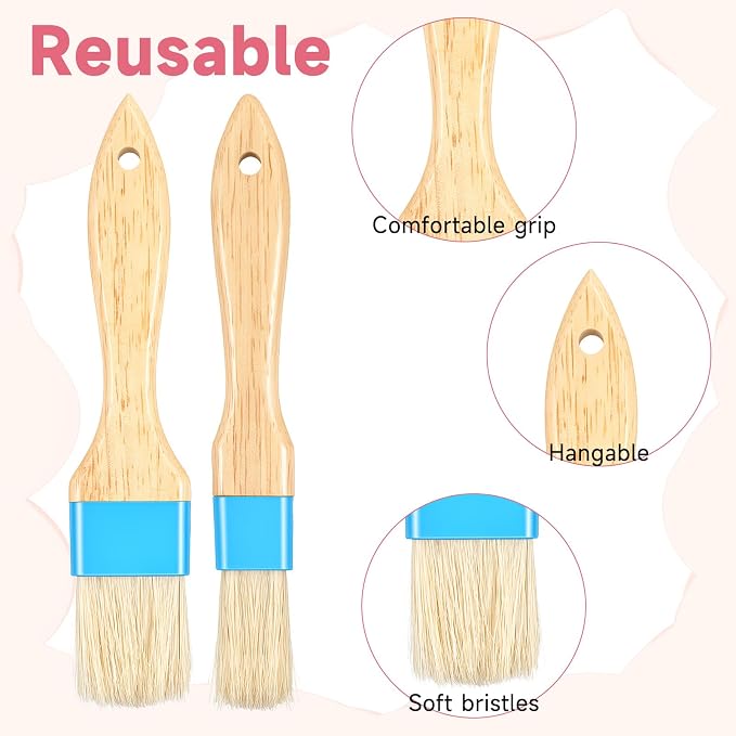 Pastry Basting Brush Food Brushes Heat Resistant Wooden Handle Pastry Brushes for Baking BBQ Brush for Cooking Butter Egg Wash Glazing Oil Sauce (1/1.5-2PCS)