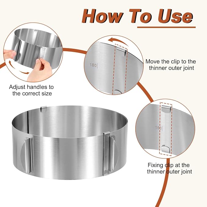HARFINGTON 6" to 12" Cake Ring 7cm High Adjustable Round Cake Ring Stainless Steel Mousse Baking Moulds Bakeware Supplies for Baking Cooking Making Tool