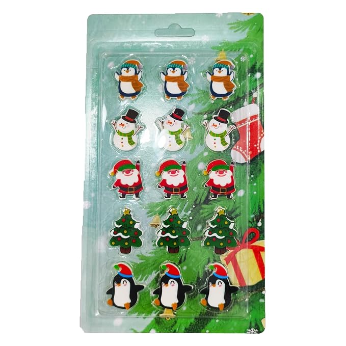 Christmas Icing Decorations 15 Counts Edible Royal Icing Cake Decoration Penguin Christmas Tree Snowman Santa Claus for Holiday Party Gingerbread House, Cupcakes, Cake Topper, Cookies