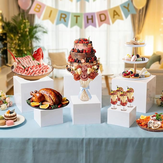10 Pcs Acrylic Buffet Risers, Large Stackable Food Display Stand, Nesting Cube Box with Hollow Bottom, Food Risers for Buffet Table Dessert Jewelry Catering(10'' 9'' 8'' 7'' 6'' 5'' 5'' 4'' 4'' 3'')