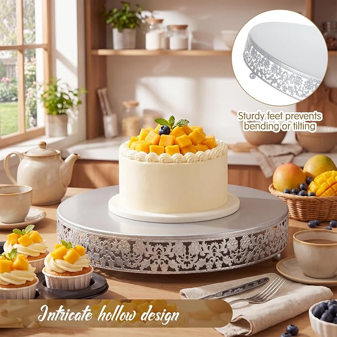 Wenqik 5 Pcs Metal Silver Cake Stand 16/14/12/10/8 Inch Round Cake Holder Display for Dessert Table Cookies Fruit Serving Tray Cupcake Pastry Riser for Wedding Birthday Party and Events