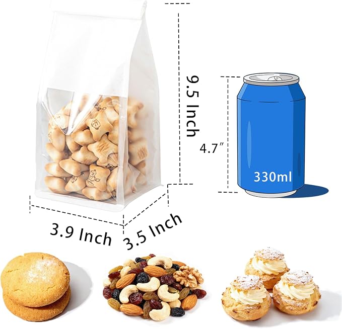50 Pcs 3.9 Inch Bread Bags with Tin Tie, Mini Loaf Bags Made Of White Cotton Paper, Storage Packing Bag with Clear Window for Bakery, Cafe, Homemade Bread