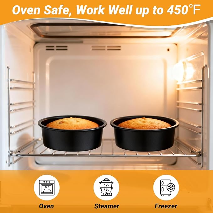Beasea 6 Inch Cake Pan Set of 3, Heavy Duty Carbon Steel Cheesecake Pan, Nonstick Round Layer Cake Mold Tin for Home Baking Bakeware Oven