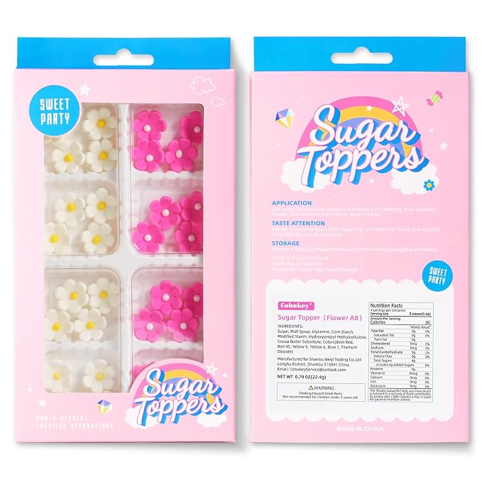 Edible Flowers Cake Decorations 32 Count White and Pink Blossoms Royal Icing Decorations Daisy Sugar Wedding Flowers for Baking Cupcakes Ice Cream Waffles Cookies Birthday Cake