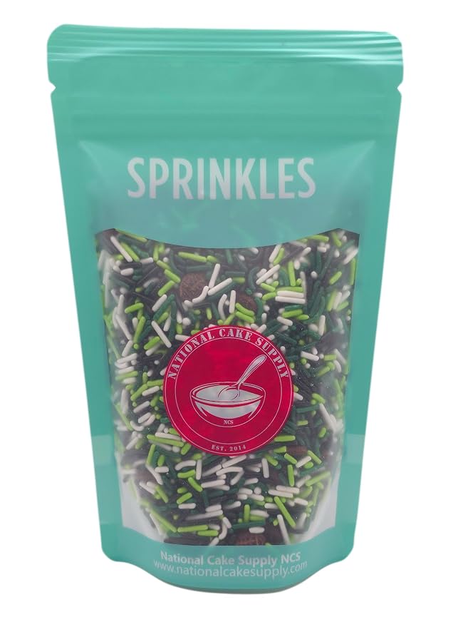 NCS Brown Footballs with Black, White, Lime Green & Dark Green Jimmies Edible Sprinkles – Cupcake, Cake & Cookie Decorations, 7 oz