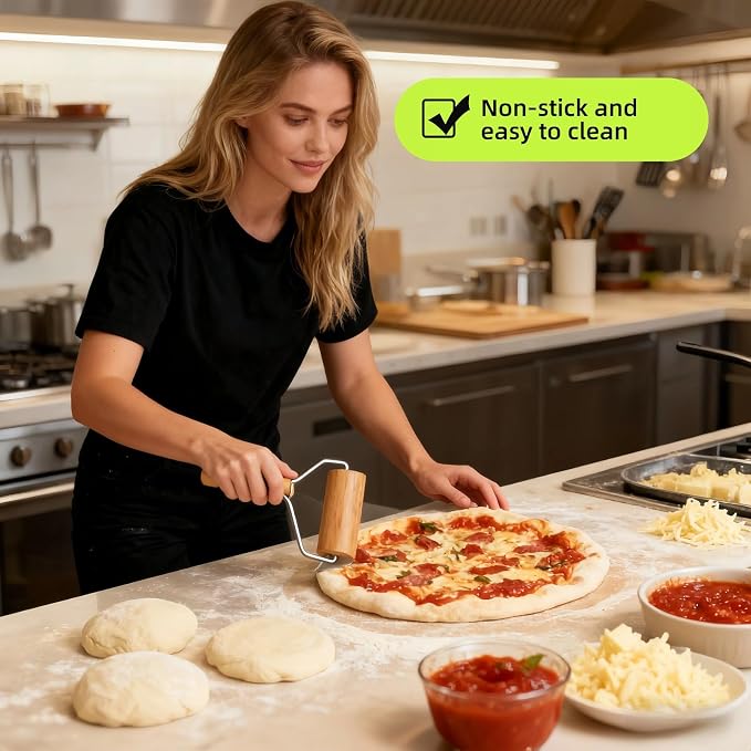 Pizza Rolling Pin, Small Rolling Pin, Non-Stick Wooden Dough Roller for Pizza Cookie Dumpling Ideal Baking Tools