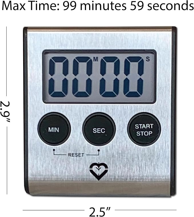 Premium Stainless Steel Digital Kitchen Timer – Ultra-Strong Magnetic Back, Fold-Out Desk Stand, Effortless One-Touch Setup, Extra-Loud Alarm, Oversized Display, Auto Memory, Auto Shut-Off (1)