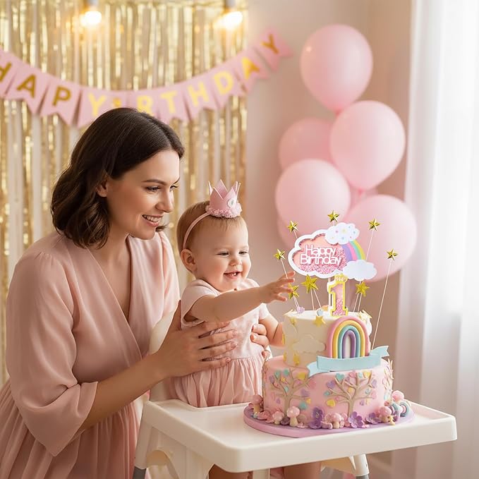 Acrylic Happy Birthday Cake Topper Durable Reusable Perfect for Birthday Cakes, Cupcakes, Dessert Tables Ideal for Kids Adults Birthday Celebrants (Pink)