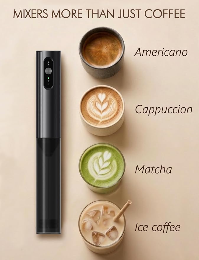 Rechargeable Milk Frother Hanheld, 3 Speed Frother Wand Drink Mixer Handheld Coffee Stirrers Electric Frother for Coffee Mixer Wand -Black