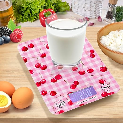 Food Scale Kitchen Scale Food Weight Scales Digital Weight Grams and Ounces Small Electronic Food Scale for Baking Cooking Pink Juicy Checkered Cherry