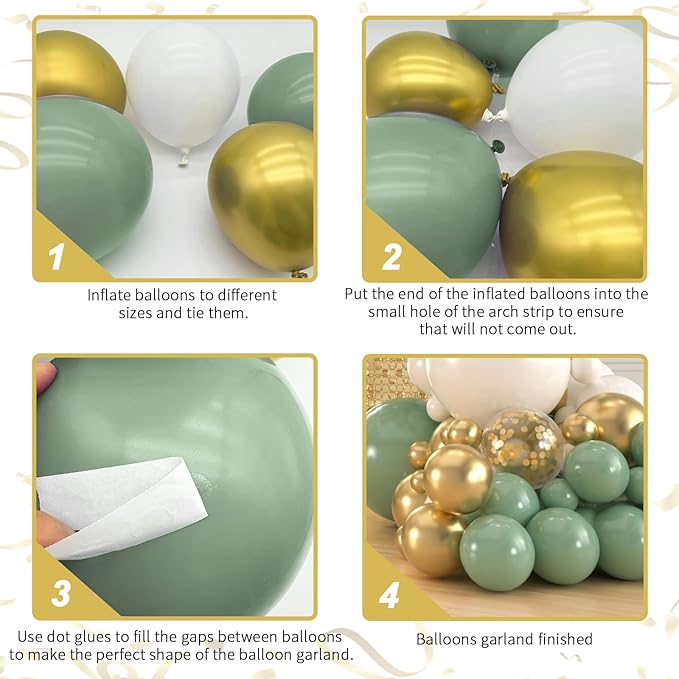 136pcs Sage Green Gold White Balloons Garland Arch kit, 18 12 10 5 Inch Olive Green Gold Confetti Latex Balloons Arch For Birthday, Baby Bridal Shower Engagement Wedding Party Decoration