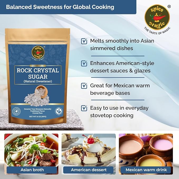 Spice Magic Rock Sugar Crystal,14 oz (400g) I Premium Natural Cane Sugar Crystals, Perfect for Tea, Coffee, Cocktails, and Desserts