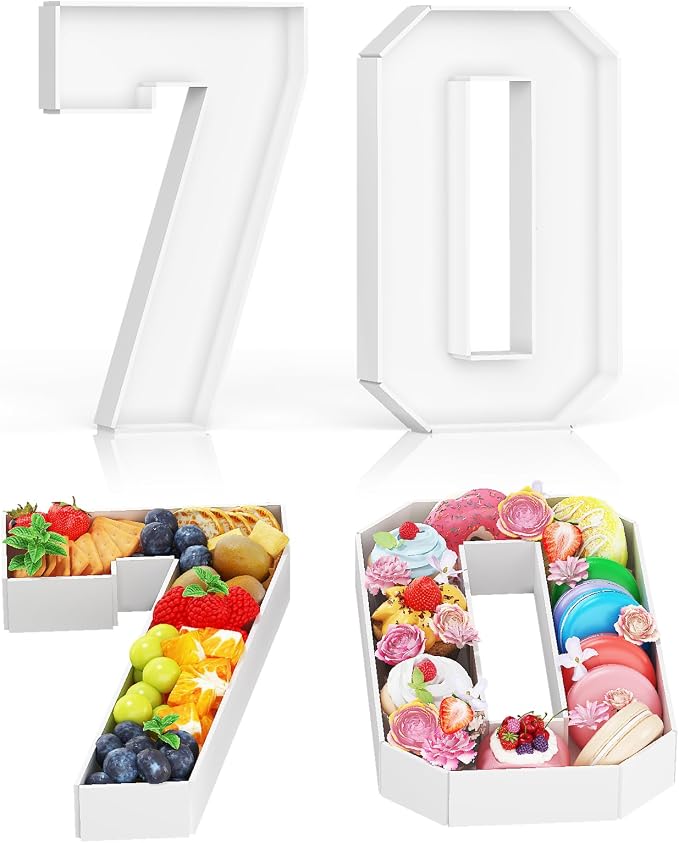 HILAVO Cardboard Number for Charcuterie, 13.7" Cardboard Number 70 Set Fillable Number for Food Paper Mache Number Boxes for Cupcake Sweet Candy 70th Birthday Anniversary Party Decorations