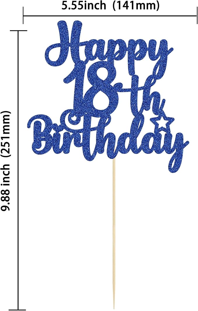 Gyufise 1Pc Happy 18th Birthday Cake Topper Glitter 18 & Fabulous Cheers to 18 Years Old Birthday Cake Pick for Celebrating 18th Birthday Party Cake Decorations Supplies Blue