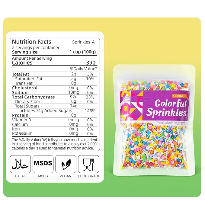 Rainbow Sprinkles 7 oz Rainbow Stars Jimmies Confetti Round Sprinkles for Birthday Cake Decorating Baking, Ice Cream Toppings, Cupcakes, Cookies, Donuts, Easter Party