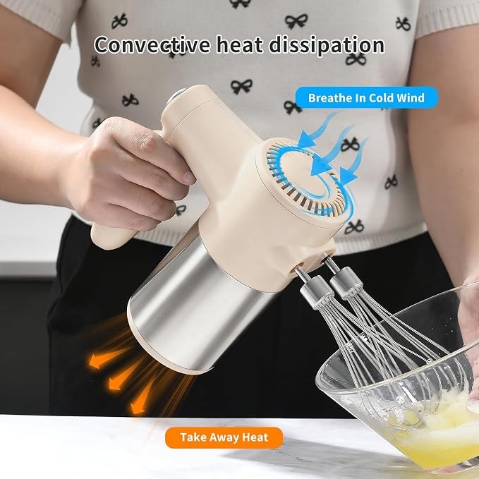 7-Speed Cordless Hand Mixer for Baking - Electric Handheld Mixer with 6 Stainless Steel Attachments, Turbo Boost, Digital Display, Lightweight Cake Mixer for Eggs, Cream, Cookie Dough (Yellow)