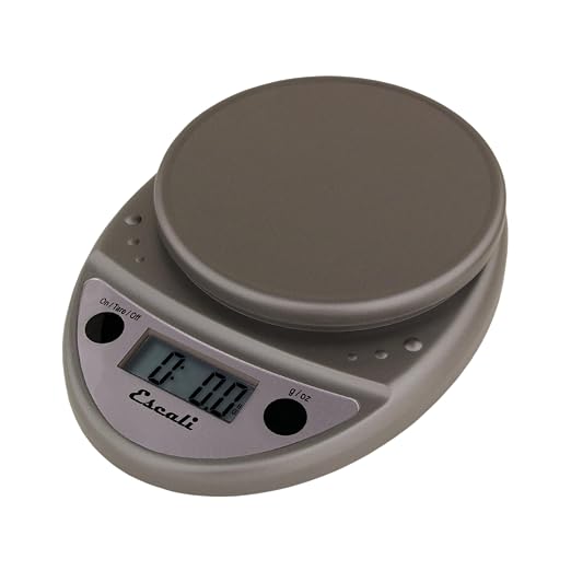 "Escali Primo Digital Kitchen Scale –SCDG11M Digital Food Scale Grams and Ounces for Cooking, Baking, Restaurants, Compact Design, Battery Operated, Removable Platform, 11lb/5kg, Metallic Gray"