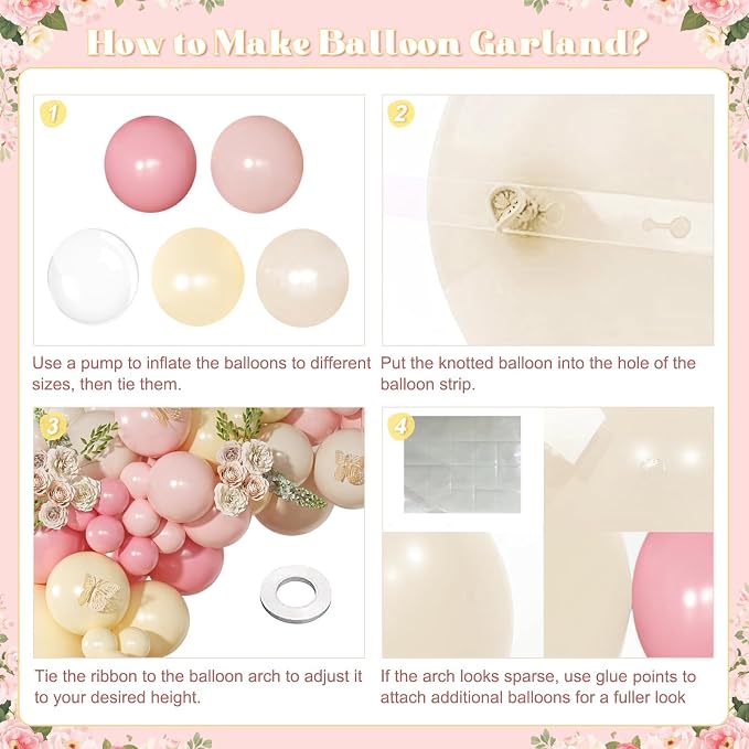 Pink and Yellow Balloon Arch Garland Kit 126Pcs Pastel Light Pink Sand White Balloons for Birthday Baby Shower Bridal Shower Wedding Bee Bear Party Decorations