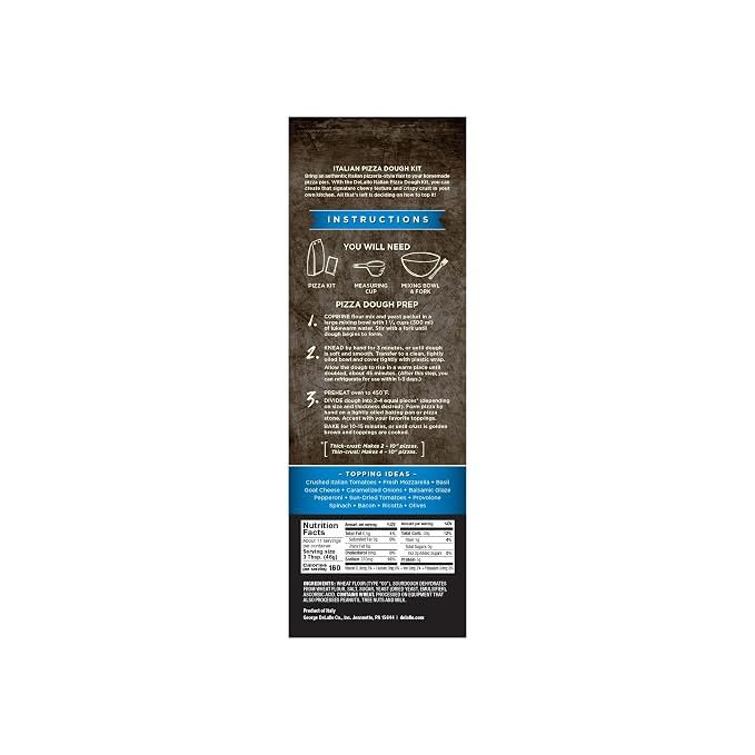 DeLallo, Italian Pizza Dough Kit, Pizza Crust Mix for Garlic Knots, Calzones, and Breadsticks, 00 Superfine Flour, Includes Instant Yeast Packet, Non-GMO, 17.6 oz Bag, (3 Pack)