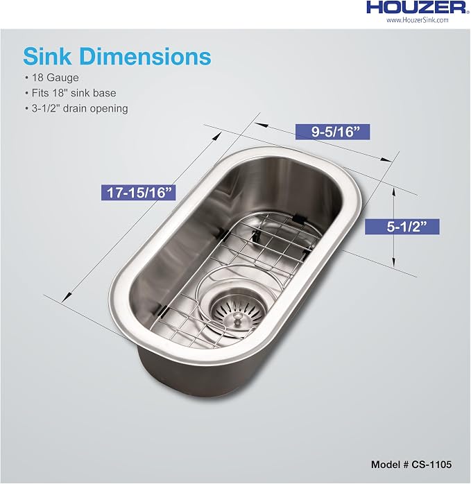 Houzer Club Stainless Steel Kitchen Bar & Prep Sink - 10 Inch Undermount Compact Single Bowl Sink, Durable & Versatile, Essential for Home & Apartment, Nested 40-Pack - CS-1105-40