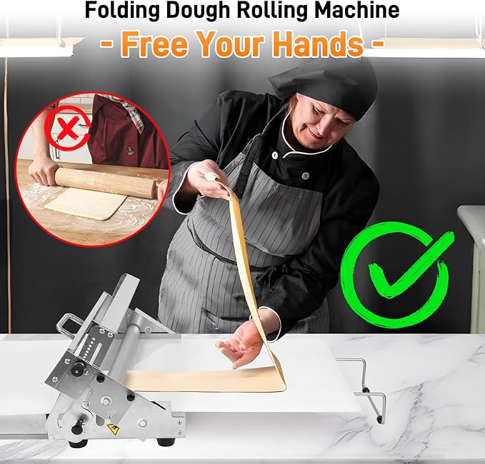 Folding Dough Rolling Machine with 39.4'' x 15.8" Sheeter Board, Stainless Steel Manual Dough Sheeter for Home Manual Dough Roller Machine with Thickness Adjustable for Making Fudge Crust, Pizza Dough