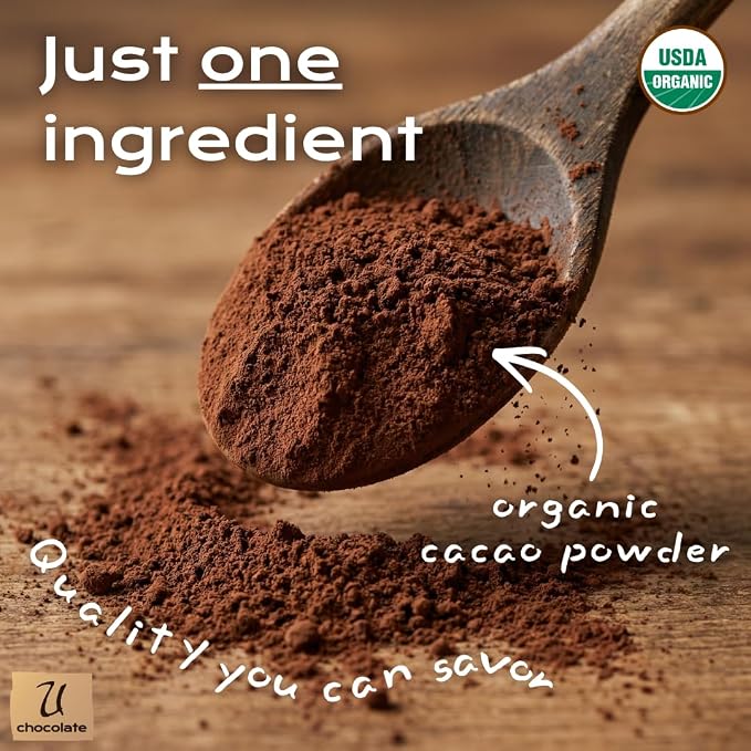 U Chocolate Organic Cacao Powder, Unsweetened & Unalkalized – Fresh from our Farm – Vegan, Allergen-Free, Single-Origin for Baking & Smoothies – 32 oz (two 16-oz bags)