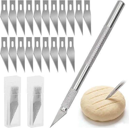 MOFIT Bread Lame Dough Scoring Tool, Stainless Steel Folding Bread Scorer Tool for Sourdough & Bread Baking with 20 Bread Razor Blades for Artisan Bread Baking
