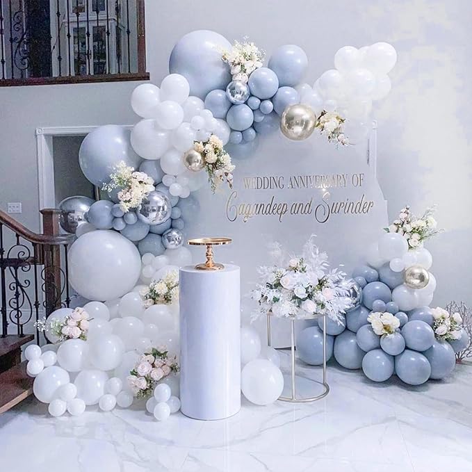 PartyWoo Dusty Blue Balloons 127pcs Different Sizes Pack of 36 18 12 10 5 Inch Slate Blue Boho Neutral Balloon Arch Kit for Baby Shower Graduation Cat Tornado Birthday Party Decorations Blue-F51