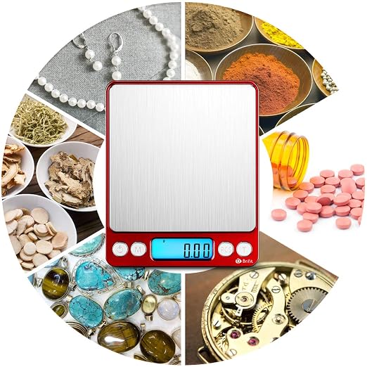 AMIR Upgraded Digital Kitchen Scale, 500g Mini Pocket Jewelry Scale, Cooking Food Scale with Back-Lit LCD Display, 2 Trays, 6 Units, Auto Off, Tare, Stainless Steel (Batteries Included)