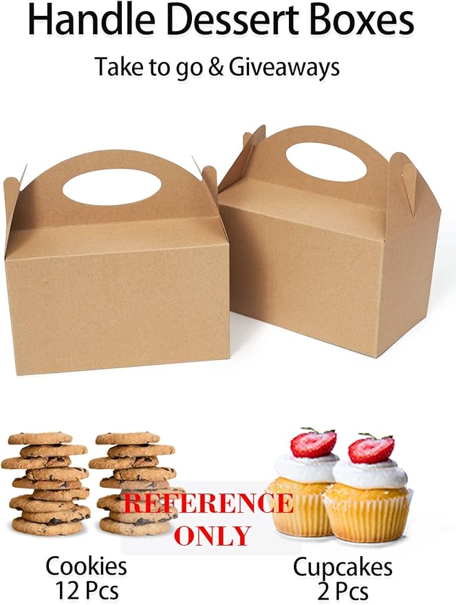 Happyhiram 12 CT Kraft Candy Boxes with Handle, Gable Boxes 6-In DIY Favor Bags for Snack, Cookie Bags for Birthday, Baby Shower, Wedding