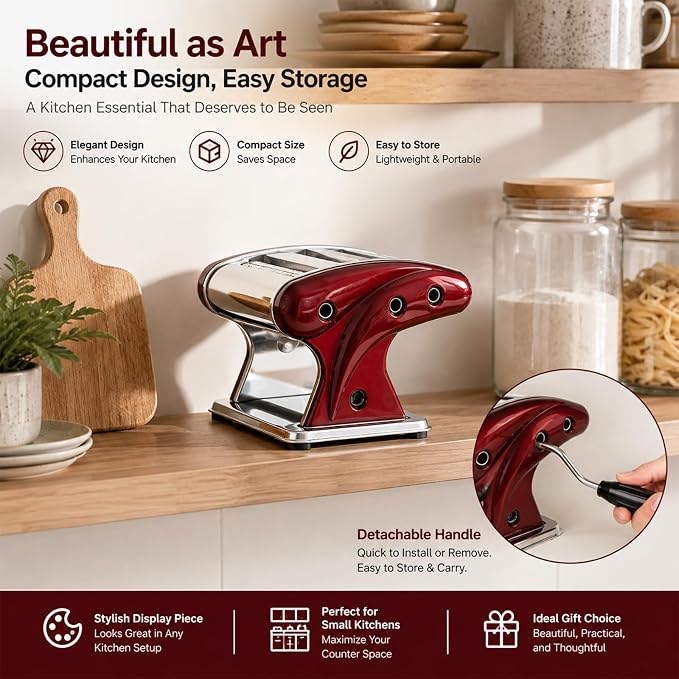 XINGYUEXUAN Manual Pasta Maker Machine, Stainless Steel Hand Crank Noodle Maker with 2mm & 4mm Cutters, Adjustable Dough Roller & Pasta Cutter for Homemade Spaghetti, Fettuccine, Lasagna, Dumpling