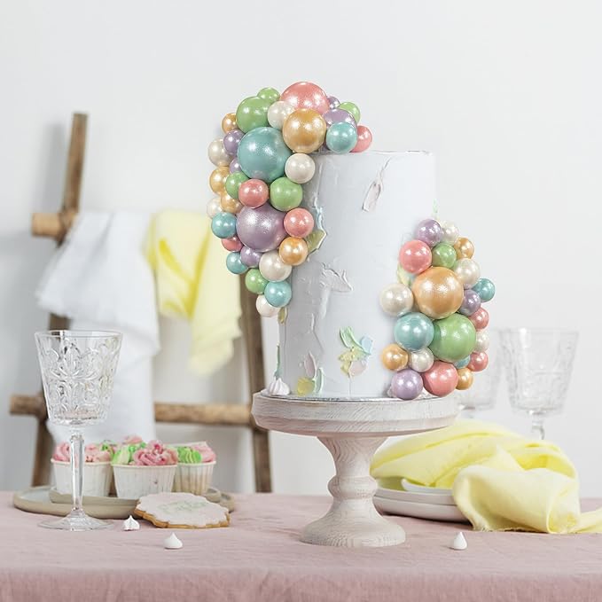 56 PCS Ball Cake Picks Colorful Ball Shaped Cake Topper Pearl Balls Cupcake Cake Insert Topper for Birthday Party Wedding Decoration Supplies Candy Series Six Colors